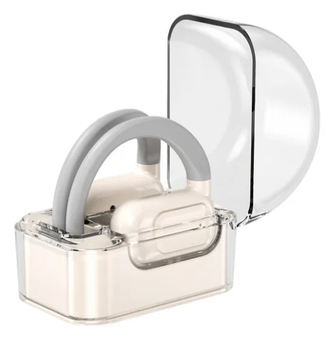 OW-521 open-wear clip earbuds in a transparent charging case